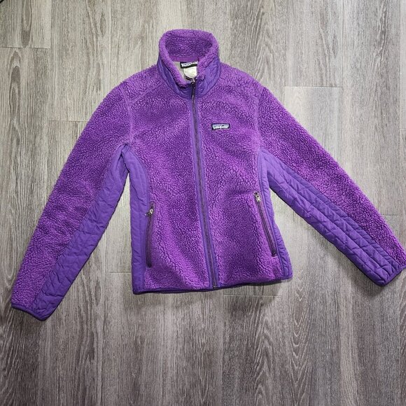Vintage 90s Patagonia high neck zip-up purple sherpa jacket ✦ size Small ✦ - Picture 8 of 14